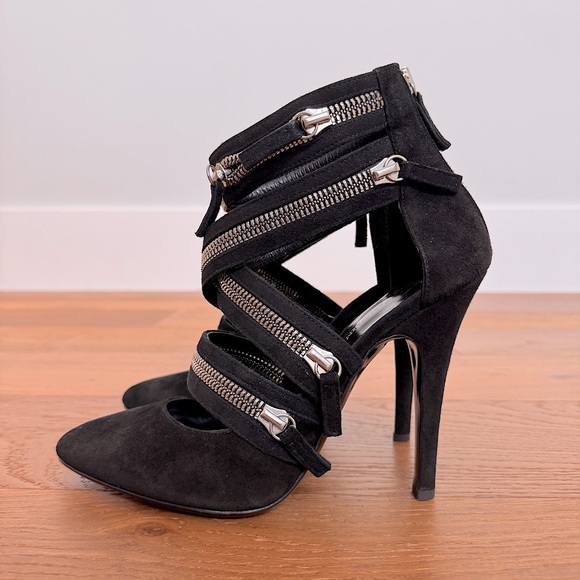 Giuseppe Zanotti Design x BALMAIN Black Suede Ankle Bootie Criss Cross Zips 38½︎ - Picture 3 of 11